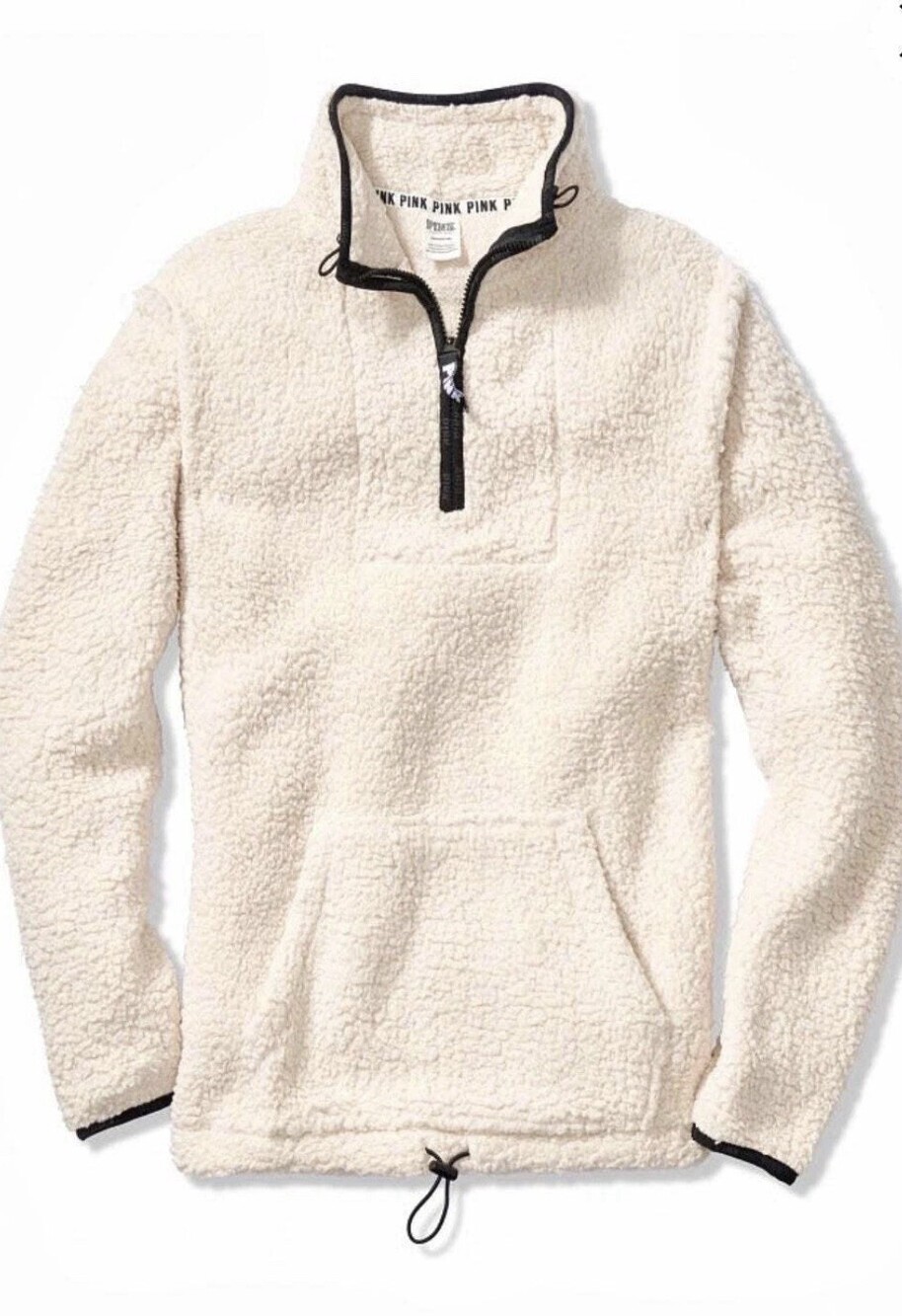 Victoria's Secret Pink Quarter Zip Sherpa Pullover Champagne Size Medium